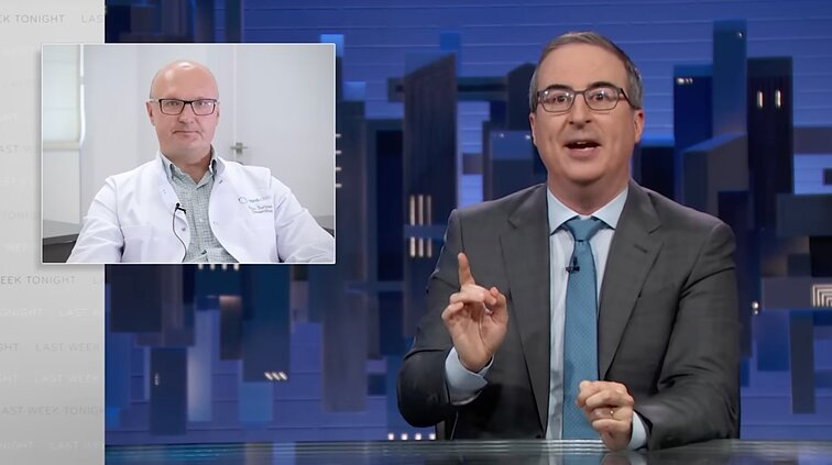 Nordclinic doctor Šarūnas Tarasevičius in a clip from the show Last Week Tonight.