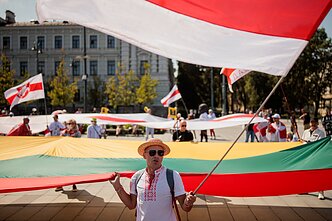 Belarusians living in Lithuania on Saturday marked the fifth anniversary of mass protests against the regime of Alexander Lukashenko