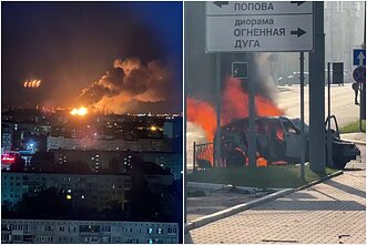 Dronų atakos sukėlė gaisrus Rusijoje