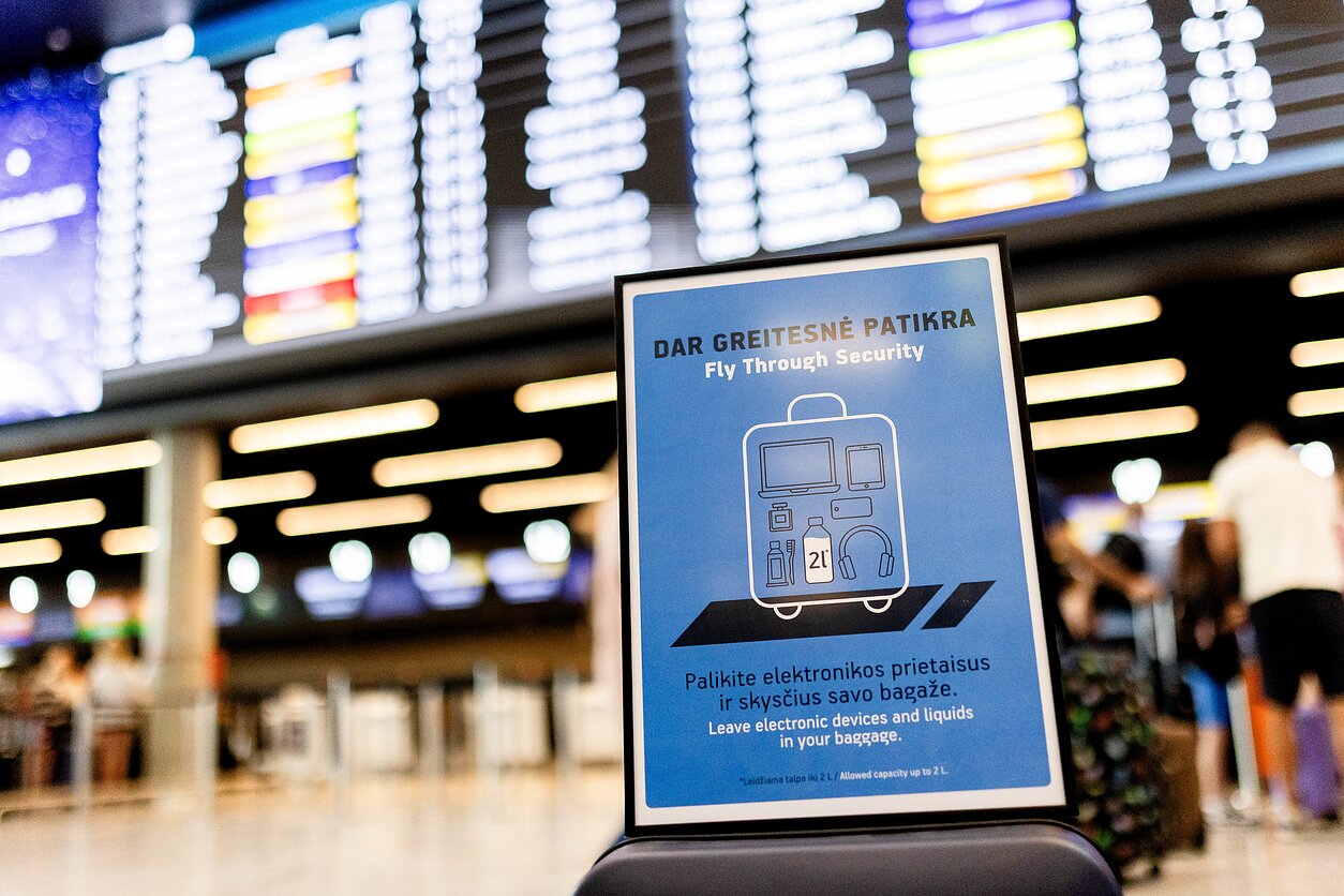 At Vilnius and Kaunas airports, all items and liquids may now remain inside hand luggage
