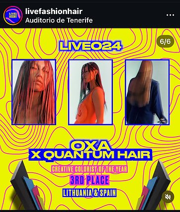 Last year, at the Live Fashion Hair Global competition in Tenerife, the Lithuanian and Spanish duo won third place in the Creative Colourist of the Year category. Last year, at the Live Fashion Hair Global competition in Tenerife, the Lithuanian and Spanish duo won third place in the Creative Colourist of the Year category.