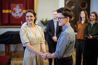 Eglė and Karolina exchanged rings in Vilnius Town Hall, the first ceremony celebrating same-sex union in the country Eglė and Karolina exchanged rings in Vilnius Town Hall, the first ceremony celebrating same-sex union in the country