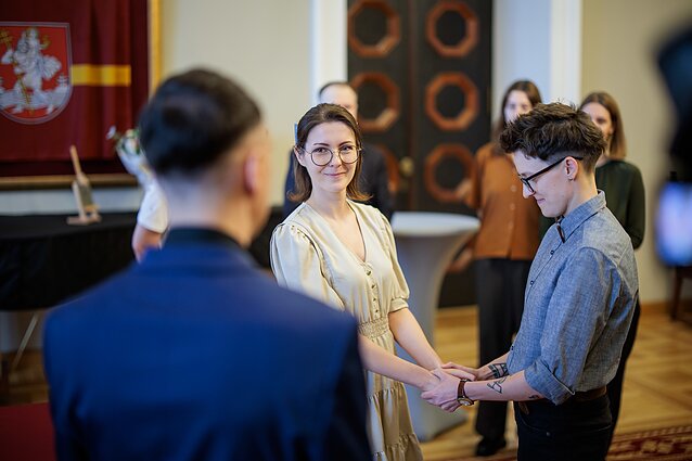 Eglė and Karolina exchanged rings in Vilnius Town Hall, the first ceremony celebrating same-sex union in the country Eglė and Karolina exchanged rings in Vilnius Town Hall, the first ceremony celebrating same-sex union in the country