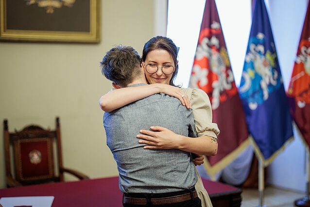 Eglė and Karolina exchanged rings in Vilnius Town Hall, the first ceremony celebrating same-sex union in the country Eglė and Karolina exchanged rings in Vilnius Town Hall, the first ceremony celebrating same-sex union in the country