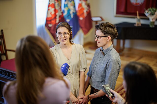 Eglė and Karolina exchanged rings in Vilnius Town Hall, the first ceremony celebrating same-sex union in the country Eglė and Karolina exchanged rings in Vilnius Town Hall, the first ceremony celebrating same-sex union in the country