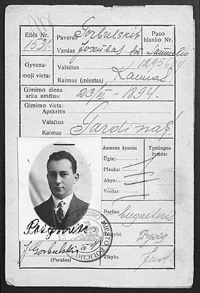 Jokūbo Gorbulskio asmens dokumento kopija