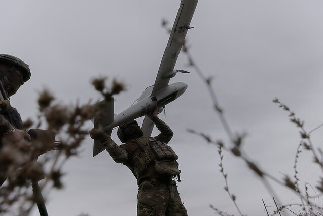 Ukrainian troops prepare to launch an Avenger drone in the Kharkiv region Ukrainian troops prepare to launch an Avenger drone in the Kharkiv region
