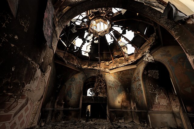 Sugriauta cerkvė Donetske