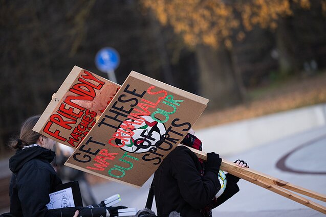 Protest in Kaunas ahead of a Lithuania-Israel friendly football match