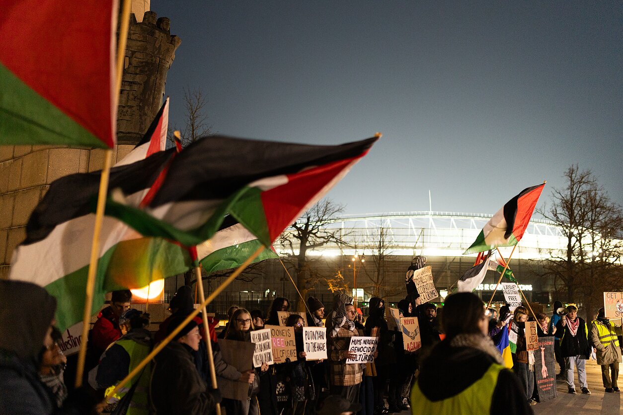 Protest in Kaunas ahead of a Lithuania-Israel friendly football match