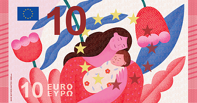 „Make Mothers Matter“ iniciatyva sukurti eurų banknotų pavyzdžiai, kuriuose vaizduojamas nematomas motinų darbas. „Make Mothers Matter“ iniciatyva sukurti eurų banknotų pavyzdžiai, kuriuose vaizduojamas nematomas motinų darbas.