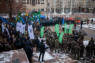 Several hundred law enforcement officers rallied outside the Lithuanian parliament Several hundred law enforcement officers rallied outside the Lithuanian parliament