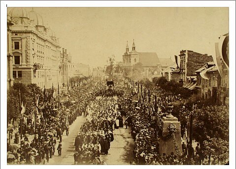 Przemarsz konduktu żałobnego ulicami Krakowa 4 lipca 1890 r.