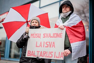 A rally outside the Belarusian embassy in Vilnius