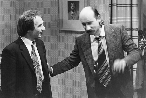 Ferdinandas Pranas Jakšys (kairėje) ir Vytautas Grigolis. 1984 m. 