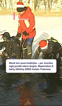 Narai turi savo tradicijas – per šventes eglę puošti ežero dugne. 2002 m. reportažas