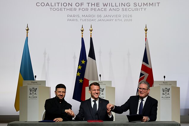 Volodymyras Zelenskis, Emmanuelis Macronas, Keiras Starmeris Volodymyras Zelenskis, Emmanuelis Macronas, Keiras Starmeris