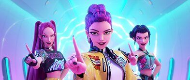 „KPop Demon Hunters“ narės Mira (May Hong), Rumi (Arden Cho), Zoey (Ji-Young Yoo) „KPop Demon Hunters“ narės Mira (May Hong), Rumi (Arden Cho), Zoey (Ji-Young Yoo)