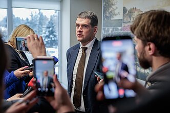 Remigijus Žemaitaitis at one of his earlier meetings, in Lazdijai