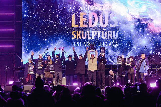 2025 m. vykusio Jelgavos ledo skulptūrų festivalio akimirkos