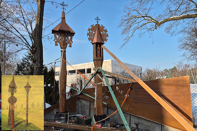Žemaitiškas koplytstulpis ir stogastulpis šalia Varšuvos primins M. K. Čiurlionį