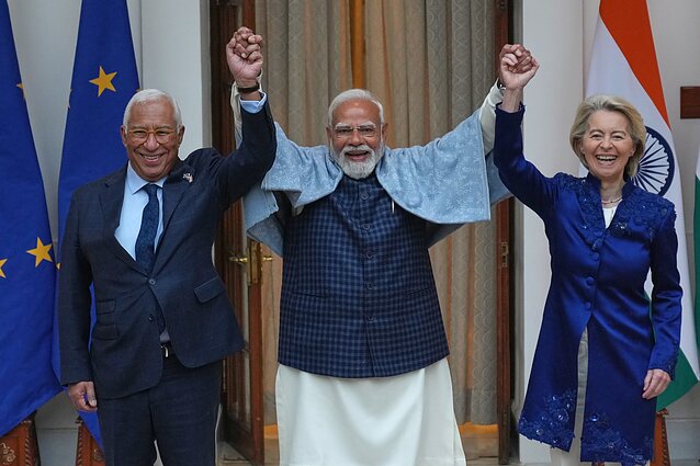Antonio Costa, Narendra Modi, Ursula von der Leyen Antonio Costa, Narendra Modi, Ursula von der Leyen