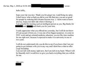 A message from Ditė Antanaitytė to Jeffrey Epstein