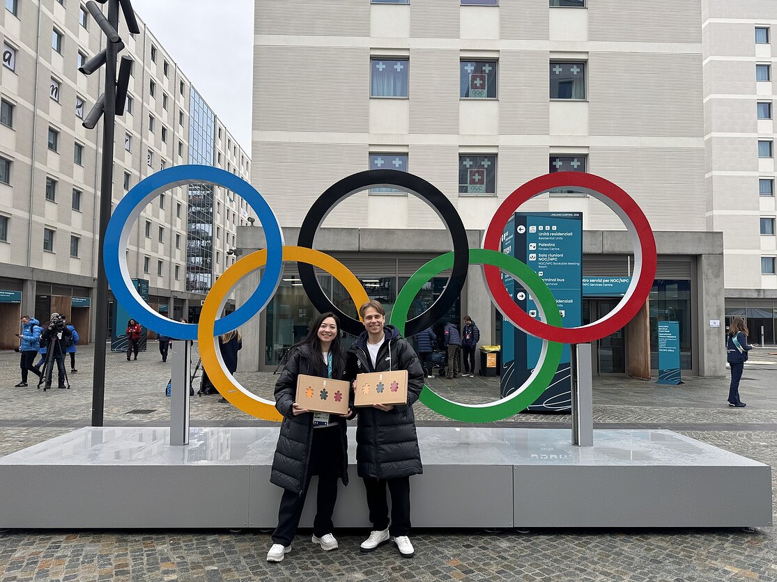 Allison Reed i Saulius Ambrulevičius w miasteczku olimpijskim