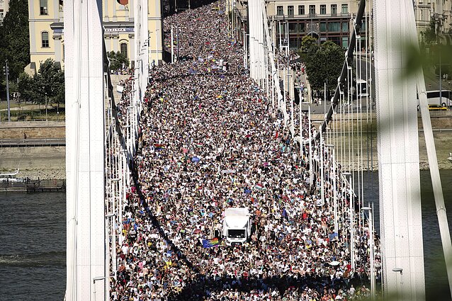 2025 m. birželį Budapešte vykusios draustos „Pride“ eitynės 2025 m. birželį Budapešte vykusios draustos „Pride“ eitynės