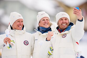 Martinas Loewstroemas Nyengetas, Johannesas Hoesflotas Klaebo ir Emilis Iversenas Martinas Loewstroemas Nyengetas, Johannesas Hoesflotas Klaebo ir Emilis Iversenas