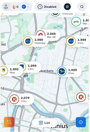 Degalų kainos programėlėje