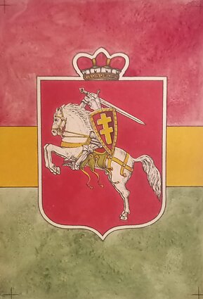 V. Daumantas. Vienas iš Lietuvos žemėlapio viršelio projektų, kuriame ieškoma galimų tautinės vėliavos spalvų ir skaidymo būdo. 1917 m. Saugoma Lietuvos nacionaliniame muziejuje, šiuo metu eksponuojama Nacionalinio M. K. Čiurlionio dailės muziejaus parodoje „Prisiekęs“