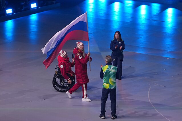 Russian athletes at the closing ceremony of the 2026 Winter Paralympics Russian athletes at the closing ceremony of the 2026 Winter Paralympics