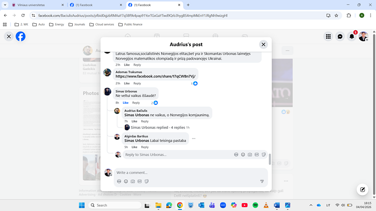 Diskusijos po A. Bačiulio įrašu soc. tinkle 