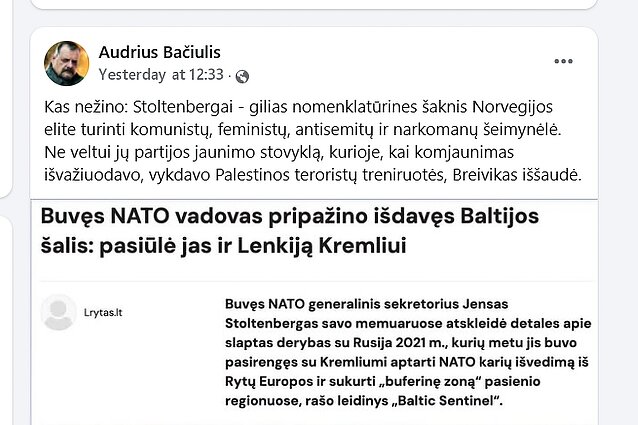 A. Bačiulio įrašas soc. tinkle 