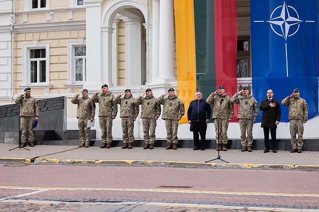 Lithuanian and NATO flags on the Ministry of Defence in Vilnius Lithuanian and NATO flags on the Ministry of Defence in Vilnius