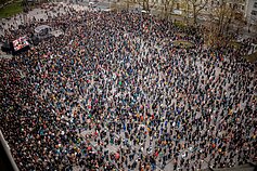 Hands Off Free Speech protest at Cathedral Square in Vilnius.
