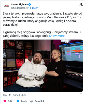 Tweet organizacji Cancer Fighters