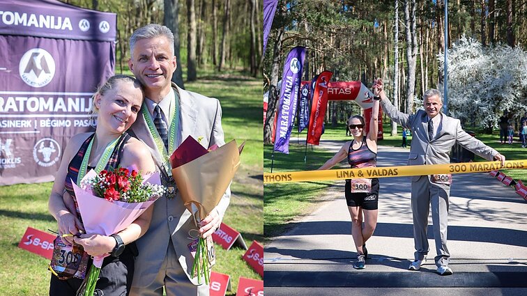 300-ąjį maratoną kartu nubėgę Šmaižiai: daug lengviau bėgti varžybose, nei treniruotis