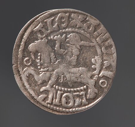 Vilniaus monetų kalykla. Aleksandro Jogailaičio (1501–1506) Lietuvos pusgrašis. 1500–1550 m. Bilonas. Skersmuo – 20,5 mm