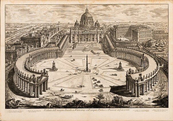 Piranesi, Giovanni Battista. Vedute di Roma disegnate ed incise da Giambattista Piranesi, architetto Veneziano. T. I. Rome, 1776. Knyga saugoma Lietuvos nacionalinio muziejaus padalinyje Kazio Varnelio namuose-muziejuje. Šiuo metu eksponuojama parodoje „Prisiekęs“