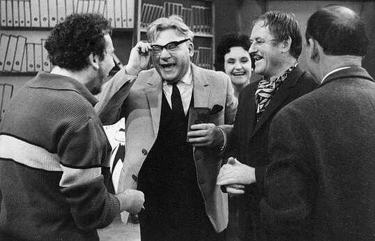 Iš kairės: Vincentas Aleknavičius, Jonas Kavaliauskas, Marija Rasteikaitė, Eduardas Kunavičius. 1969 m. 