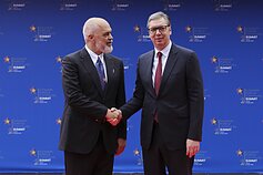 Albanijos ministras pirmininkas Edi Rama ir Serbijos prezidentas Aleksandaras Vučićius Albanijos ministras pirmininkas Edi Rama ir Serbijos prezidentas Aleksandaras Vučićius