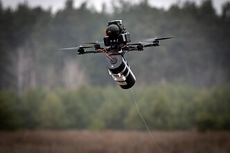 A Ukrainian fiber-optic FPV drone.
