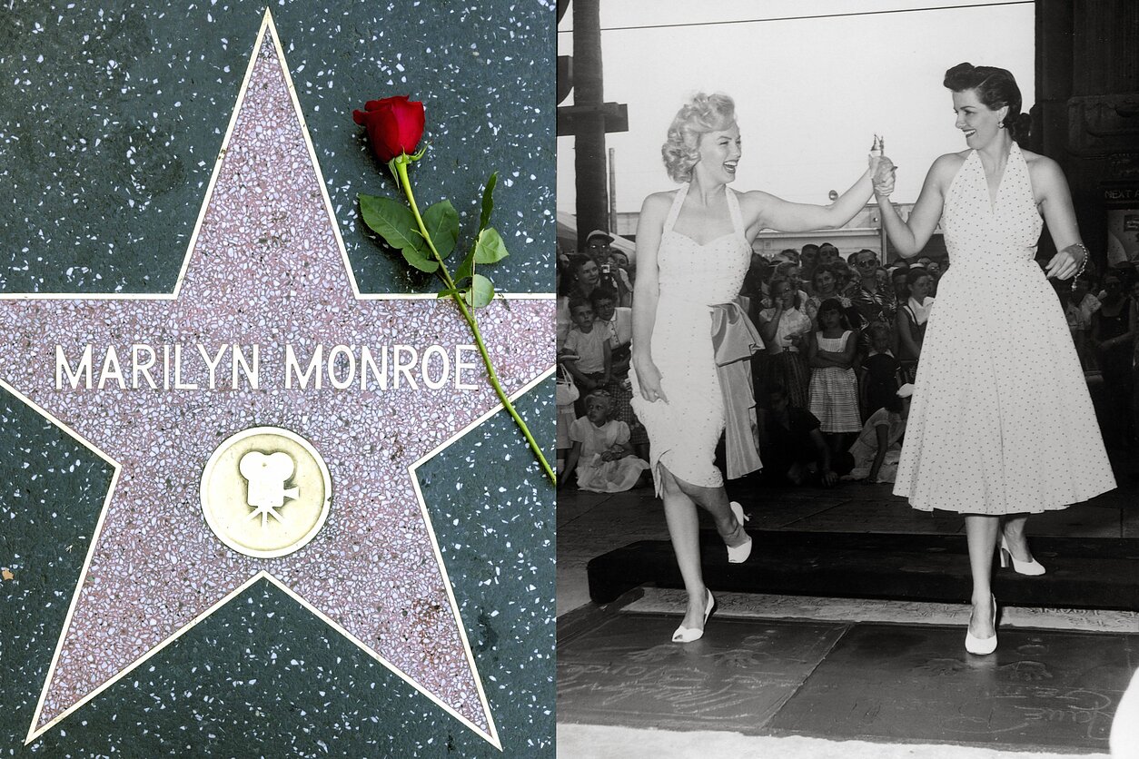 Holivudas pagerbia prieš 100 metų gimusią Marilyn Monroe. Dešinėje – Marilyn Monroe, Jane Russell, 1953 m. Holivudas pagerbia prieš 100 metų gimusią Marilyn Monroe. Dešinėje – Marilyn Monroe, Jane Russell, 1953 m.