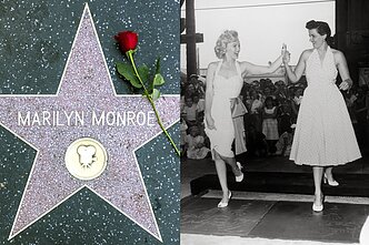Holivudas pagerbia prieš 100 metų gimusią Marilyn Monroe. Dešinėje – Marilyn Monroe, Jane Russell, 1953 m.