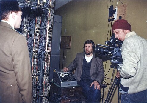 Režisierius Virgilijus Kubilius ir operatorius Remigijus Navickas. Rumšiškės. 1999 m. 