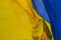 Ukrainos karys kelia šalies vėliavą per pagerbimo ceremoniją