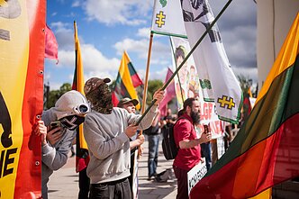 Counterprotesters during Lithuanian Pride march, 2026 Counterprotesters during Lithuanian Pride march, 2026