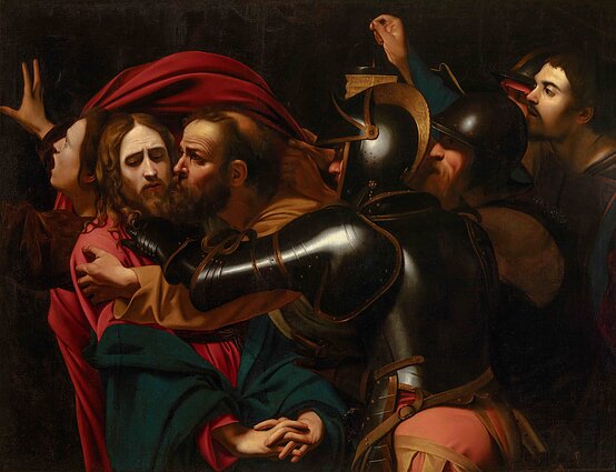 Priskiriama Michelangelo Merisi da Caravaggio (1571–1610). Kristaus suėmimas (arba Judo bučinys). 17 a. Drobė, aliejus. Odesos Vakarų ir Rytų dailės muziejus. 